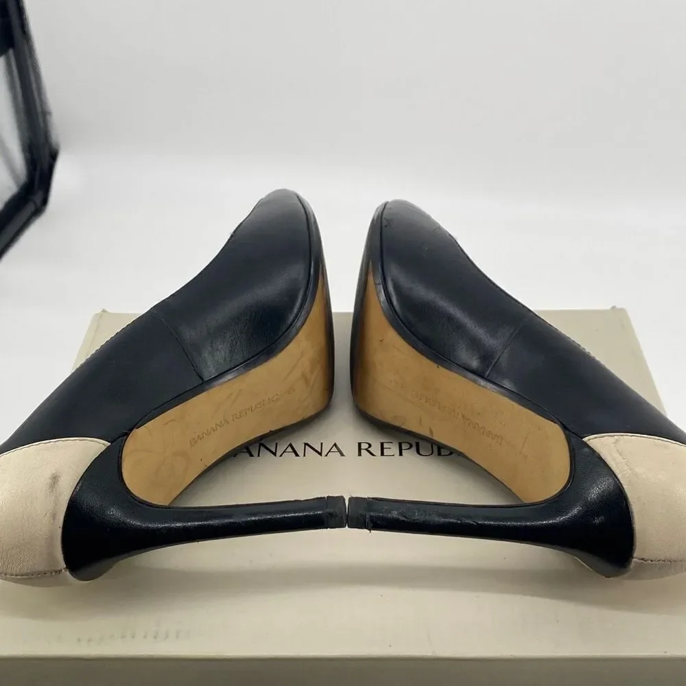 Banana Republic Tatum Leather Pointed Toe Two-Tone Dressy High Heels Pumps Black